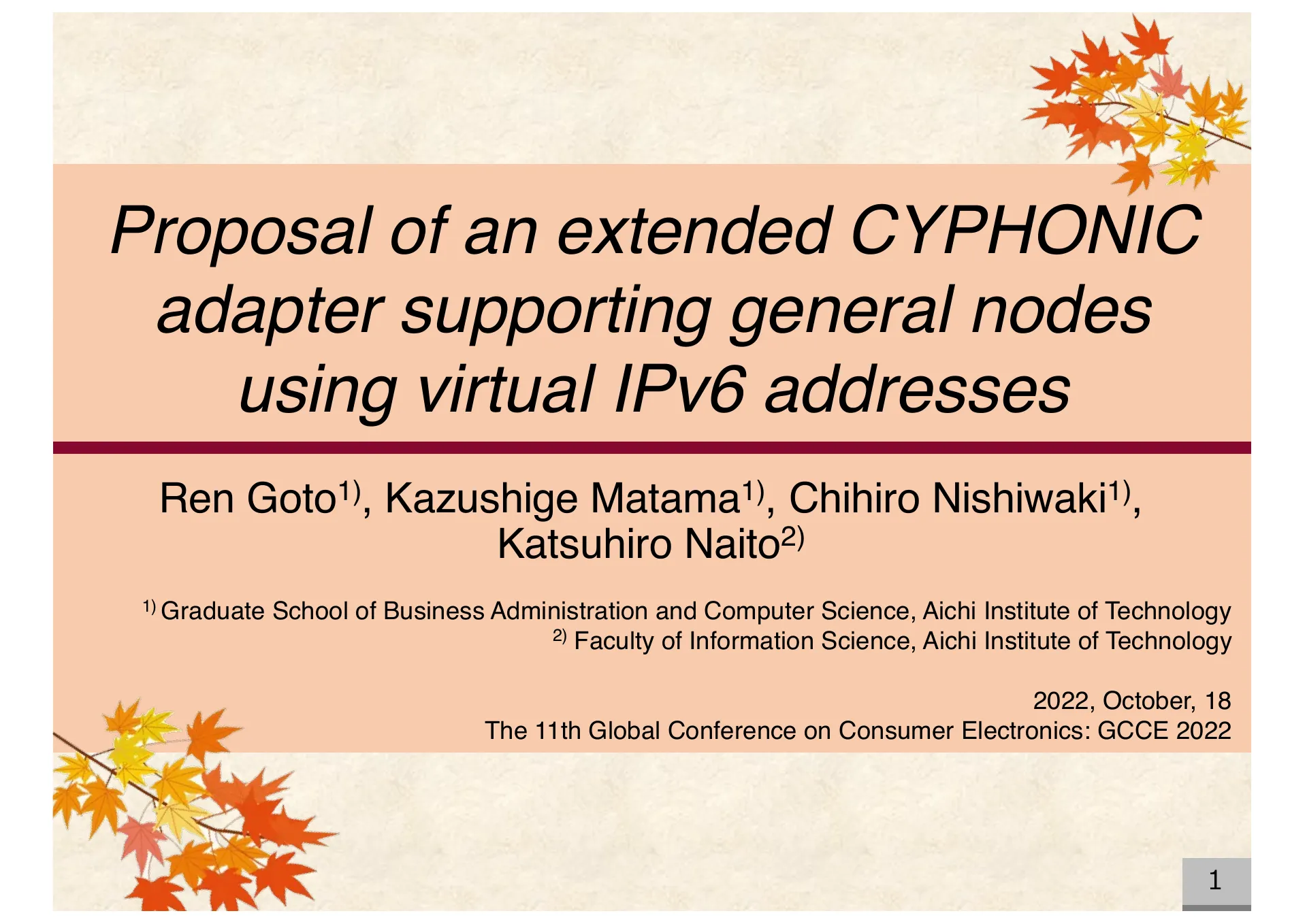 Proposal of an extended CYPHONIC adapter supporting general nodes using virtual IPv6 addresses - Page 1