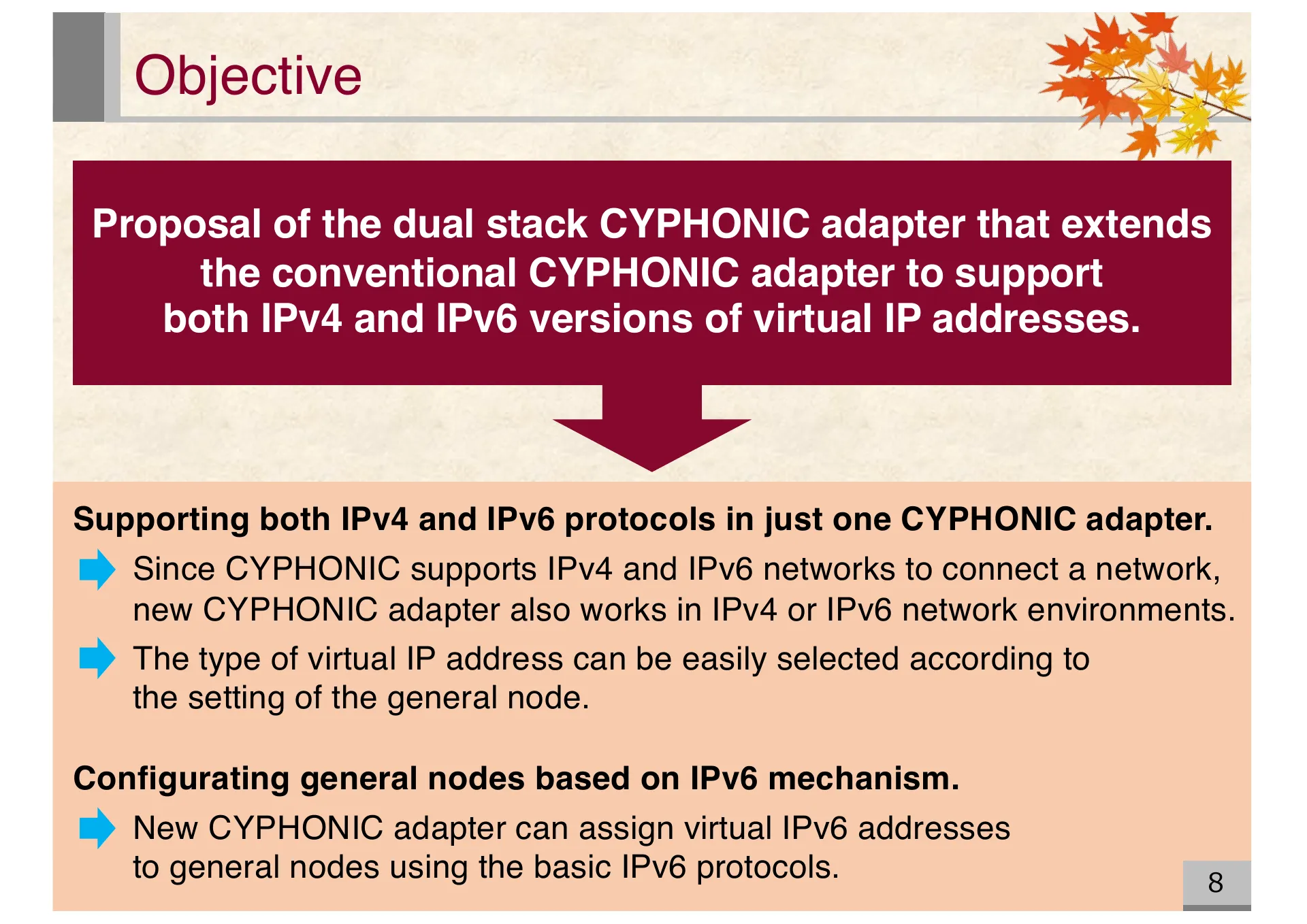 Proposal of an extended CYPHONIC adapter supporting general nodes using virtual IPv6 addresses - Page 8
