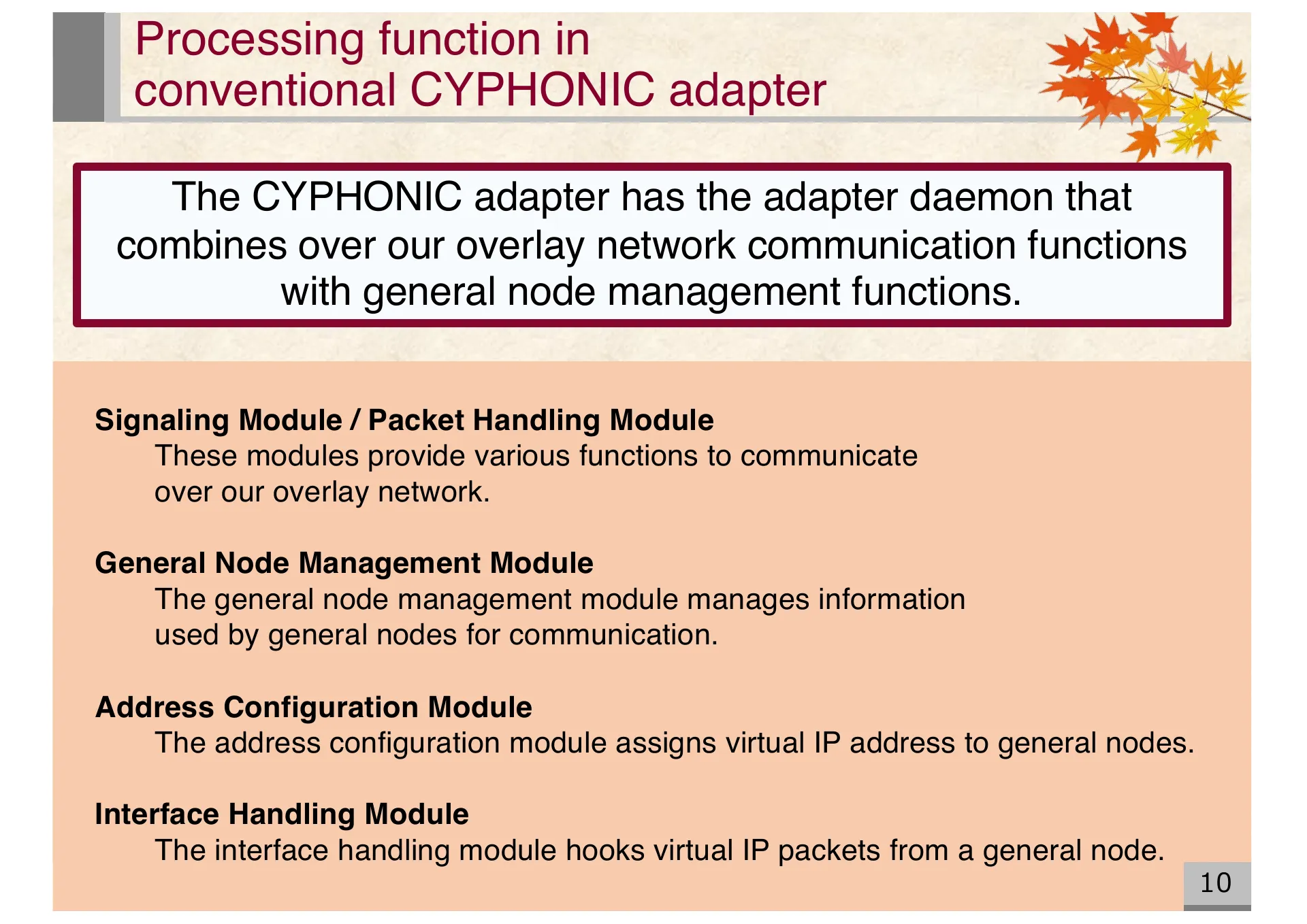 Proposal of an extended CYPHONIC adapter supporting general nodes using virtual IPv6 addresses - Page 10