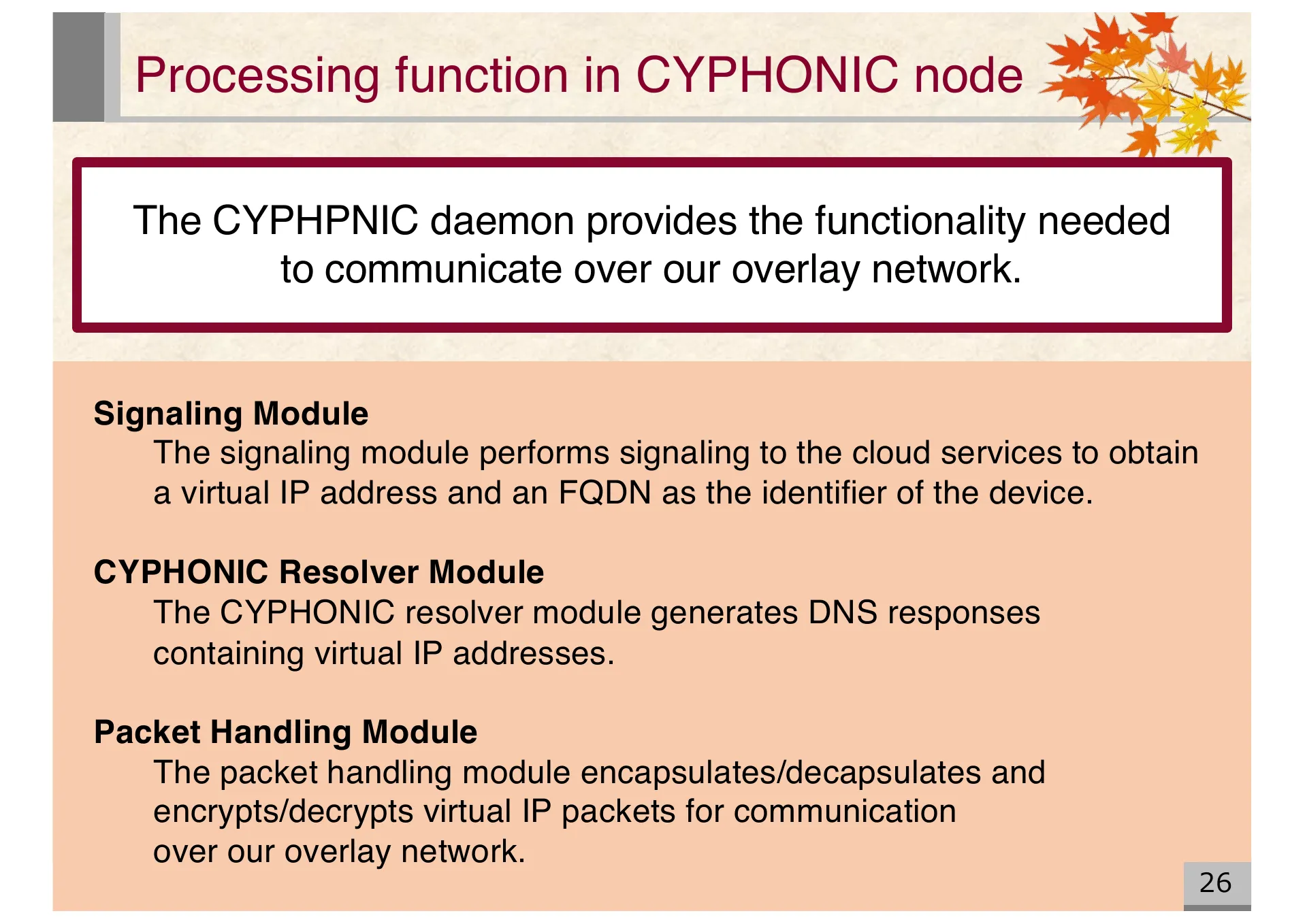 Proposal of an extended CYPHONIC adapter supporting general nodes using virtual IPv6 addresses - Page 26